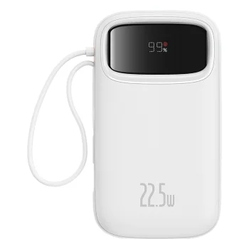 Baseus Qpow2 20000mAh 22.5W Powerbank with Dual Cable with Digital Display + Baseus Simple USB-C 3A Cable 0.3m (White)...