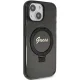 Guess Ring Stand Script Glitter MagSafe dėklas iPhone 13 / 14 / 15, juodas
