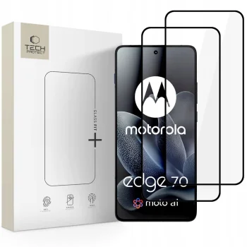 Apsauginis stiklas Tech-Protect Glass Fit+ 2-Pack, skirtas Motorola Edge 70 5G, juodas