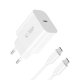 Tech-Protect NC20W PD 20W USB-C įkroviklis su USB-C laidu, baltas