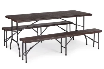 MultiGarden Folding Banquet Table 180 cm + 2 Benches, Brown