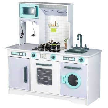 Didelė medinė žaislinė virtuvėlė su metaliniais priedais ECOTOYS 128576