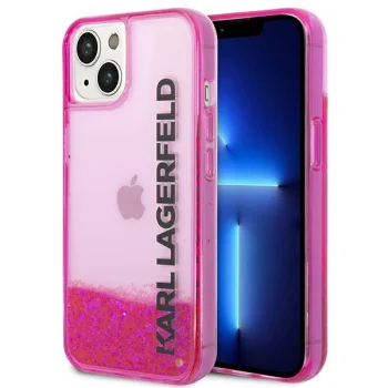 Karl Lagerfeld Liquid Glitter Elong dėklas, skirtas iPhone 14 Plus / 15 Plus, Rožinis