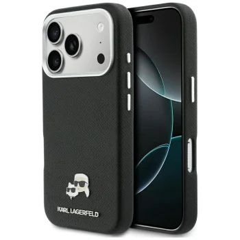 Karl Lagerfeld Karl & Choupette Saffiano MagSafe dėklas iPhone 17 Pro, juodas