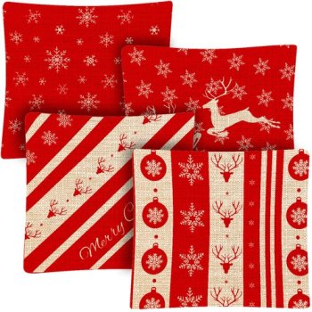Ruhhy Christmas Decorative Pillowcases 45x45 cm Set of 4, Red/Linen
