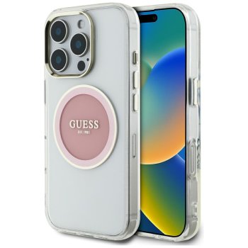 Guess dėklas iPhone 16 Pro Max telefonui IML Metal Colored Circle MagSafe, rožinis