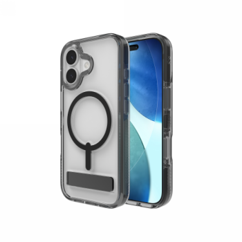 ZAGG Santa Cruz Snap KS MagSafe dėklas su stovu iPhone 17, skaidrus / juodas