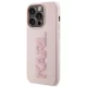 Karl Lagerfeld dėklas iPhone 15 Pro su 3D logotipu ir blizgučiais, rožinis