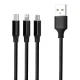 Forever 3 viename USB į Lightning, USB-C ir microUSB laidas, 1.2 m, juodas