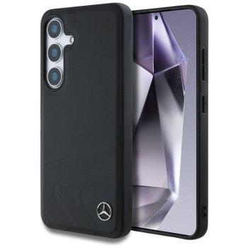 Mercedes Leather Horizontal Debossed Curves MagSafe Case for Samsung Galaxy S25 - Black
