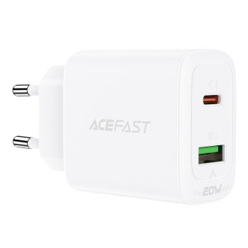 Acefast A25 sieninis įkroviklis USB Type-C / USB-A 20W, baltas
