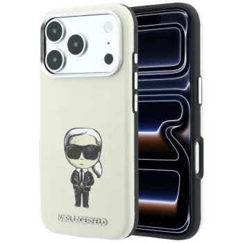 Karl Lagerfeld Smooth Ikonik Sketch MagSafe dėklas iPhone 18 Pro / 17 Pro, smėlio spalvos