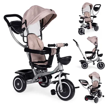 ECOTOYS triratukas-vežimėlis 2v1 su sukamąja sėdyne, smėlio spalvos