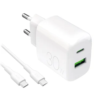 Puro PROLITE 30W sieninis įkroviklis ir USB-C laidas 1,2 m, baltas