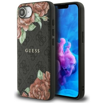Guess 4G Flowers Print MagSafe dėklas iPhone 16e telefonui, juodas