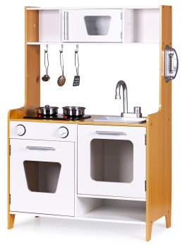 Medinė vaikiška virtuvėlė Ecotoys su šviesos ir garso efektais, 90 cm