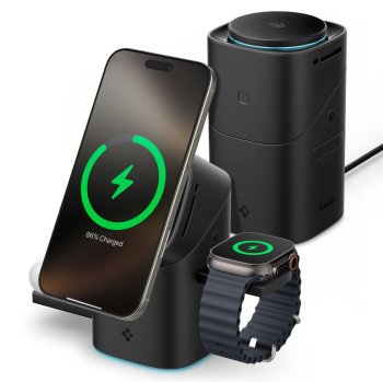 Belaidis įkroviklis „Spigen Essential EF223MS 3-in-1 QI2“, juodas