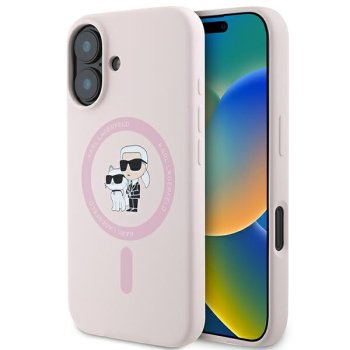 Karl Lagerfeld Silicone Karl&Choupette Heads MagSafe dėklas iPhone 16 Plus, rožinis