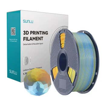 Sunlu PLA+ Silk 3D spausdintuvo plastikas, mėlyna-violetinė-oranžinė-geltona