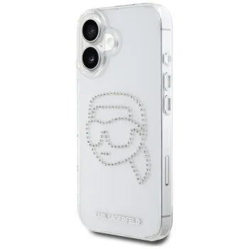 Karl Lagerfeld IML Rhinestones Karl Head dėklas skirtas iPhone 16, skaidrus