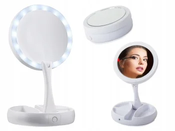 Sulankstomas pastatomas makiažo veidrodis su LED apšvietimu, baltas