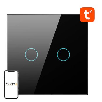 Avatto TS02-EU-B2 išmanusis Wi-Fi apšvietimo jungiklis, 2 klavišų, juodas