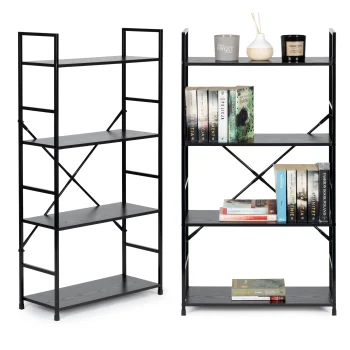 ModernHome lofto stiliaus pastatoma lentyna su 4 lentynomis, juoda