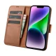iCarer odinis atverčiamas dėklas „2-in-1“ telefonui iPhone 14 Plus su RFID, rudas