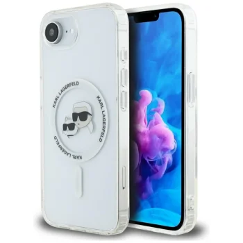 Dėklas Karl Lagerfeld IML Metal Karl & Choupette Heads MagSafe iPhone 16e, baltas