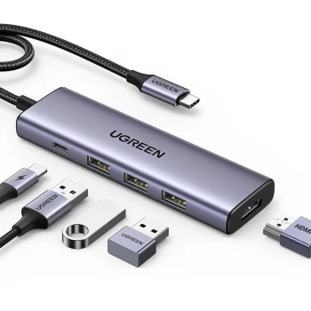 Ugreen CM511 5-in-1 USB-C Hub - HDMI, 3x USB 3.0, PD - Gray