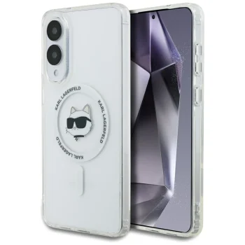 Karl Lagerfeld dėklas Samsung Galaxy S25 Edge telefonui Metal Choupette MagSafe, baltas