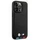 BMW dėklas iPhone 14 Pro telefonui Leather Stamp Tricolor MagSafe, juodas