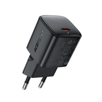 Sieninis įkroviklis Acefast A118, GaN, USB-C, 30W, juodas