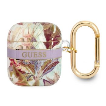 Guess AirPods dėklas iš Flower Strap kolekcijos, alyvinis
