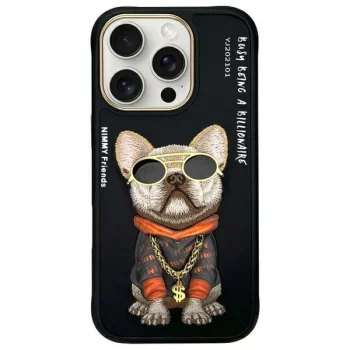 Nimmy Glasses Cool Dog dėklas, skirtas iPhone 16 Pro, juodas