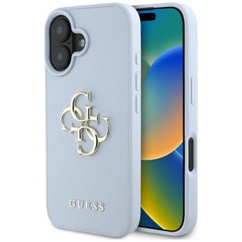 Guess Grained Big 4G Logo dėklas, skirtas iPhone 16, mėlynas