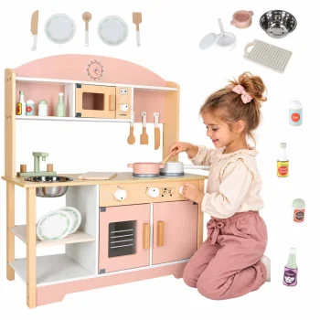 Kids Wooden Play Kitchen MDF MODERN CLASSIC with Accessories 81 cm, Pink