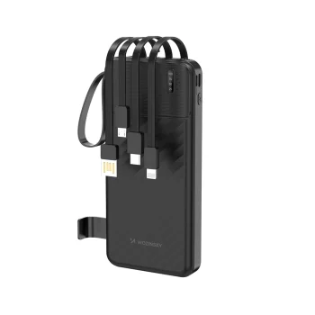 Wozinsky W11-B išorinė baterija 10000 mAh 10W su laidais ir žibintuvėliu, juoda
