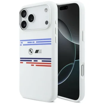 BMW M Silicon Horizontal Line MagSafe dėklas iPhone 17 Pro Max, baltas
