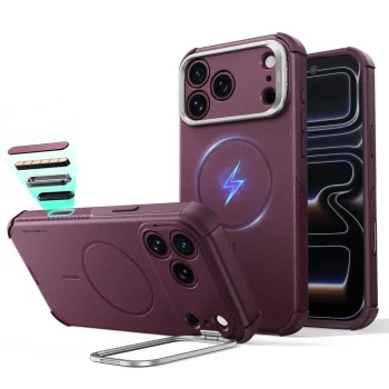 ESR Cyber Tough Kickstand MagSafe dėklas iPhone 18 Pro / 17 Pro su stovu, bordo