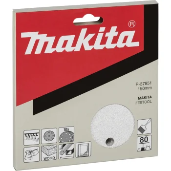 Šlifavimo diskai Makita 150 mm K80 su kibiąja jungtimi, 8 skylės, 10 vnt. (P-37851)