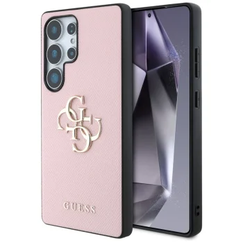 Guess Grained Big 4G Logo dėklas Samsung Galaxy S25 Ultra, rožinis