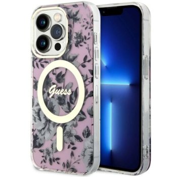 Guess dėklas iPhone 14 Pro su Flower MagSafe, rožinis