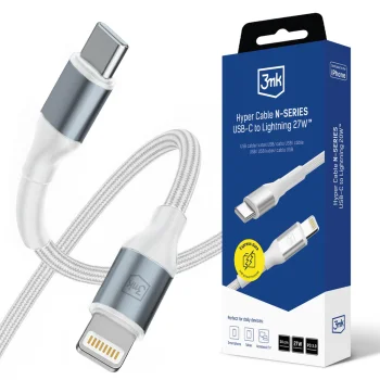 3mk Hyper Cable N-SERIES USB-C į Lightning laidas 50cm 27W, baltas