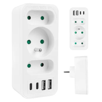 Elektros lizdų šakotuvas Maclean MCE248 F/W, 3 lizdai, 2x USB-A, 2x USB-C PD 20W, baltas