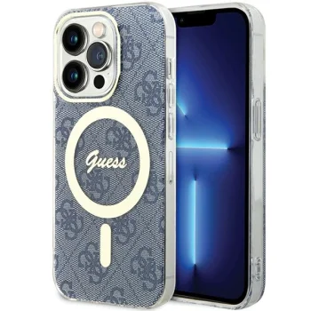 Guess IML 4G MagSafe dėklas telefonui iPhone 15 Pro 6.1", mėlynas