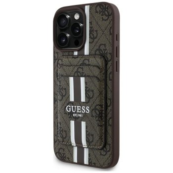 Guess iPhone 16 Pro Max dėklas 4G Stripes su MagSafe pinigine, rudas