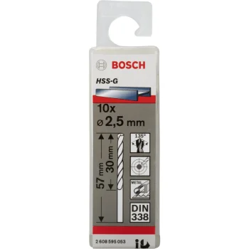 Bosch metalo grąžtų komplektas HSS-G, 2,5 x 30 x 57 mm, 10 vnt.