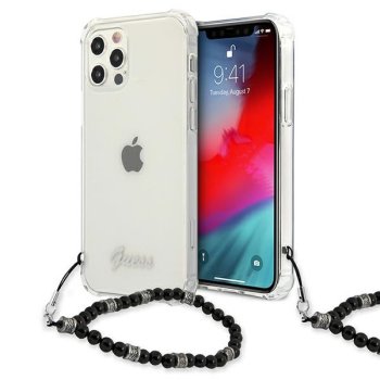 Guess iPhone 12 Pro Max dėklas Pearl Collection, skaidrus