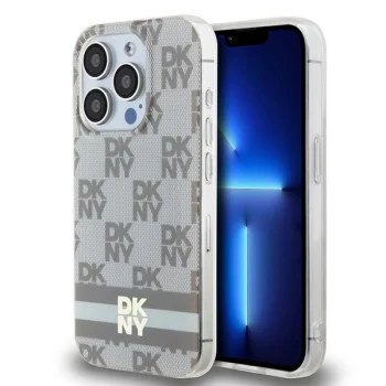 DKNY IML Checkered Mono Pattern MagSafe dėklas iPhone 14 Pro Max, smėlio spalvos